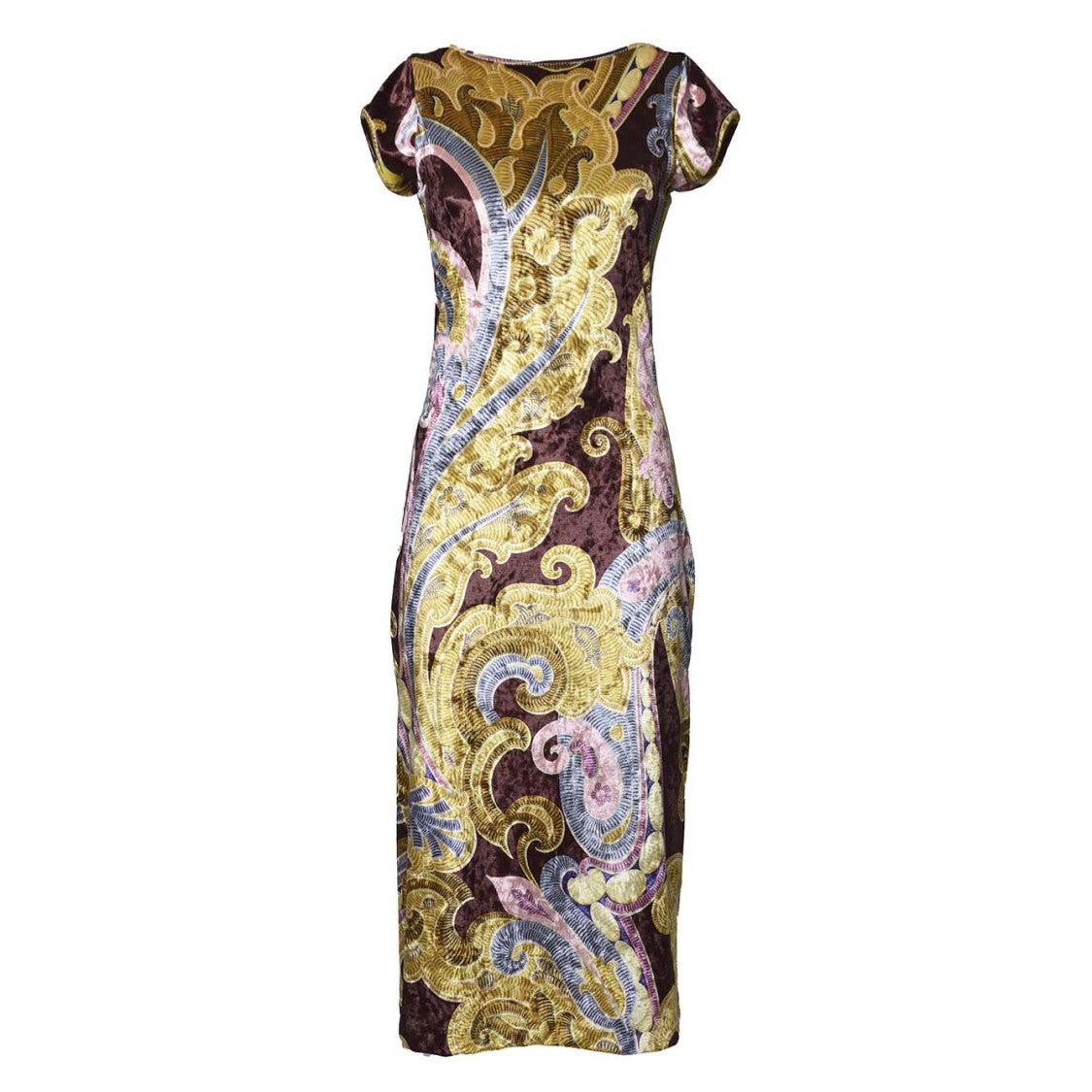 Etro Midi Dress Short Sleeve In Multicolored Printed Chenille