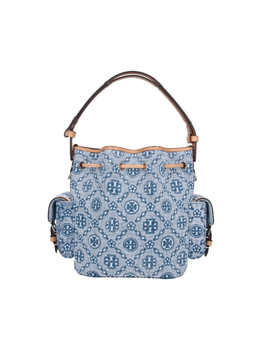 Tory Burch Blue T Monogram Cotton Bucket Bag