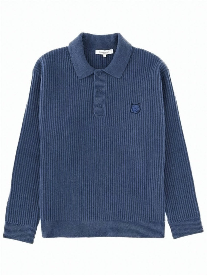 Maison Kitsuné Ribbed Knit Polo Shirt