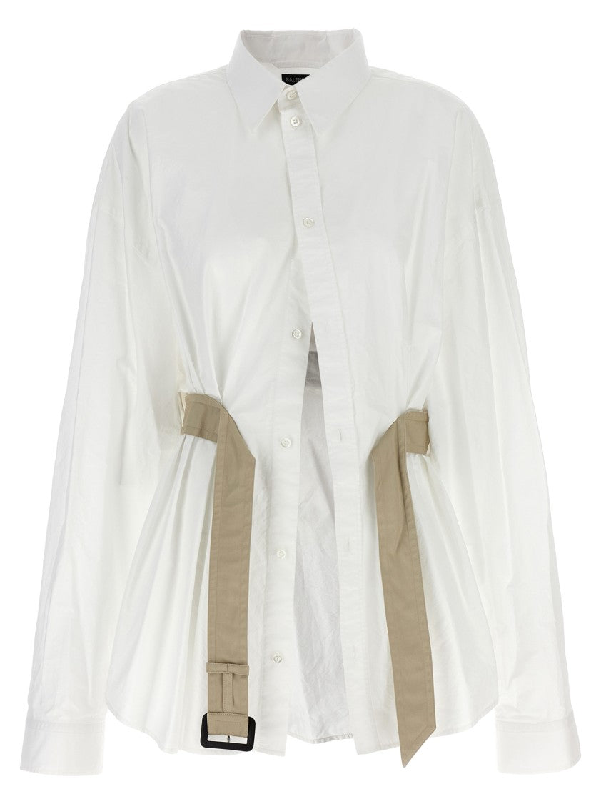 Balenciaga Wrinkled Cotton Shirt With Contrast Waist Belt