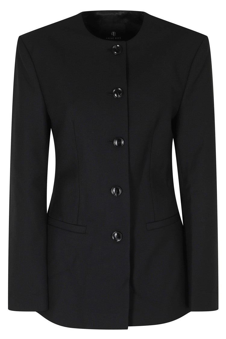 Anine Bing Huda Black Single-Breasted Tailored Blazer