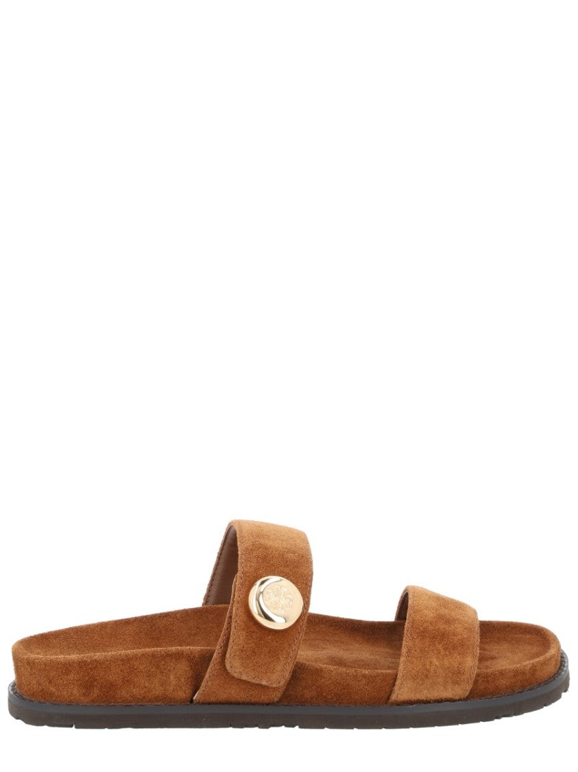 Tory Burch Brown Romy Wide Suede Slide Sandals