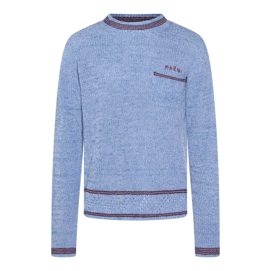 Marni Light Blue Textured Knit Sweater With Contrasting Trim