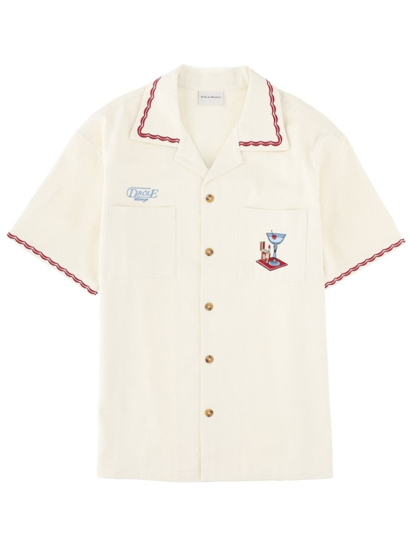 Drôle De Monsieur Cocktail Camp Collar Cotton Casual Shirt