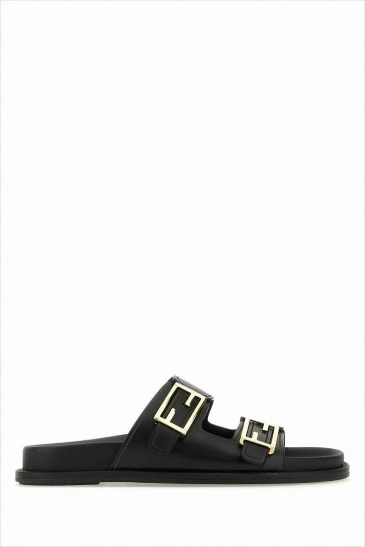 Fendi Two-Strap Slip-On Mules With Metallic Buckle Detail