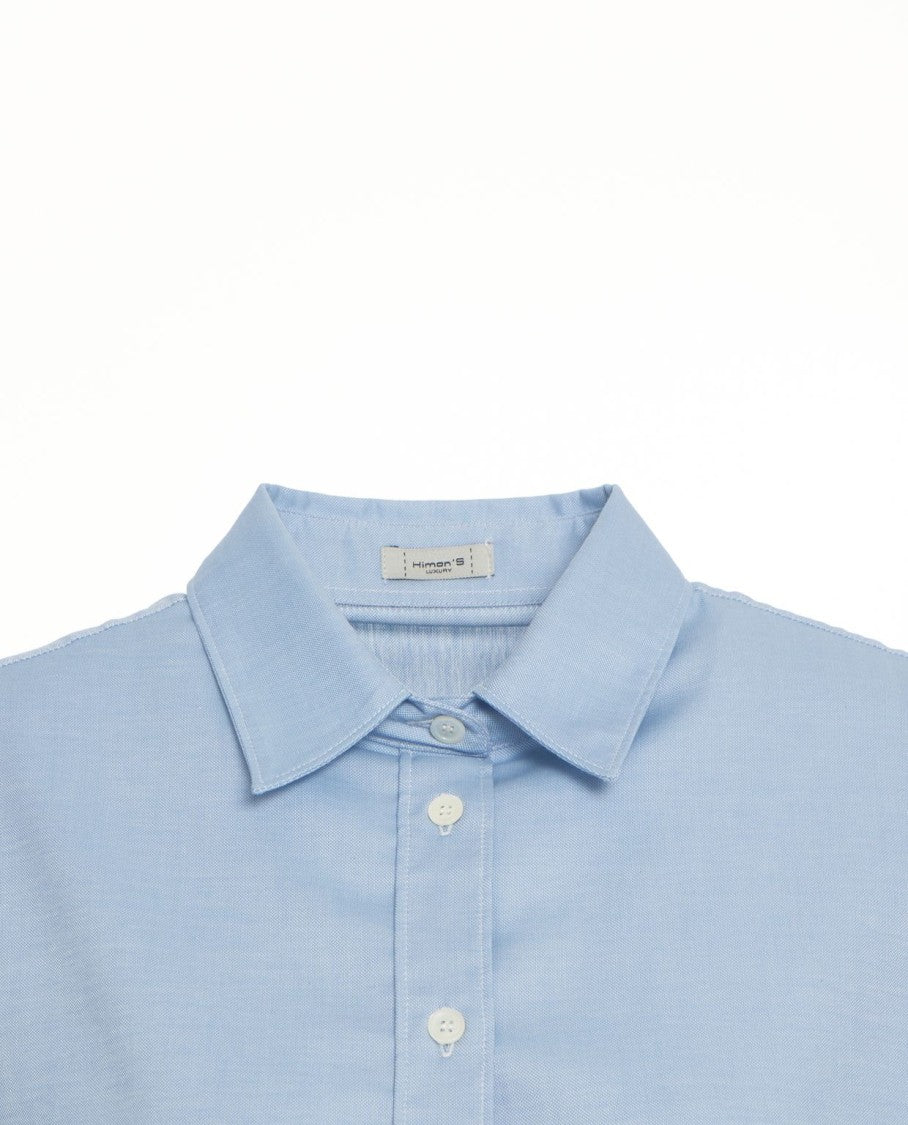 Himon's Cropped Blouse With Classic Collar And Buttoned Cuffs