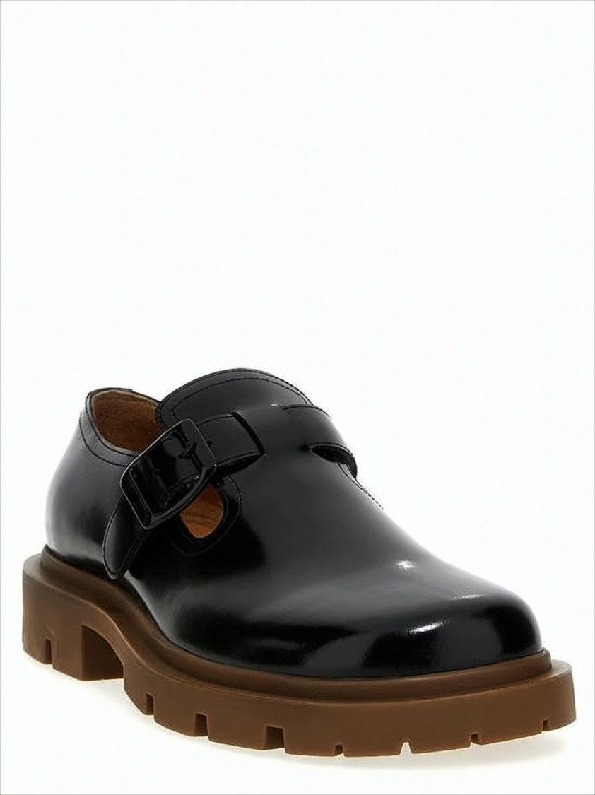 Maison Margiela Polished Black Calf Leather Loafers With Buckle Strap