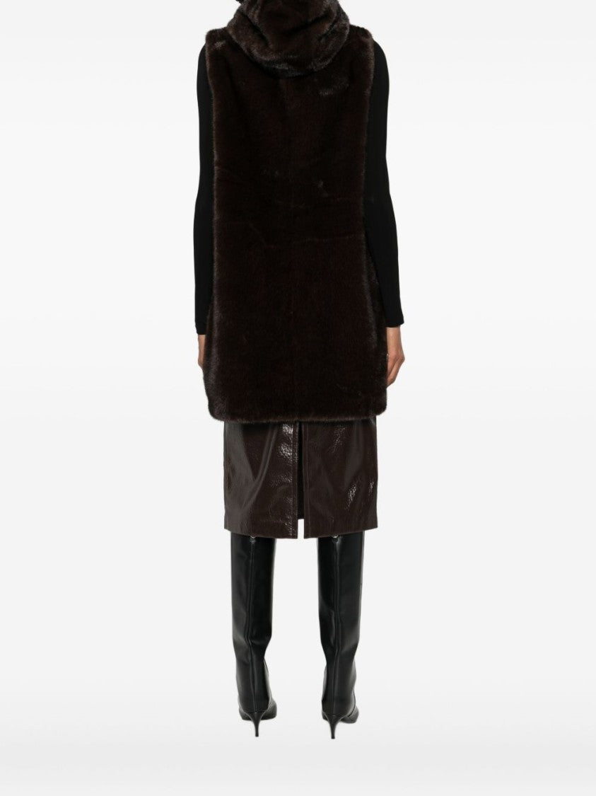 Betta Corradi Sleeveless Brown Faux Fur Coat