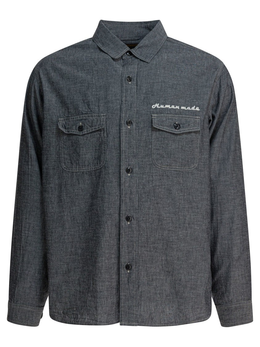 Human Made Classic Button-Up Chambray Shirt With Flap Pockets