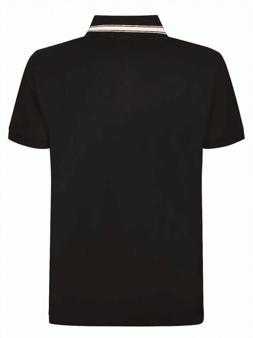 Moncler Short-Sleeve Polo Shirt With Striped Collar And Logo Patch