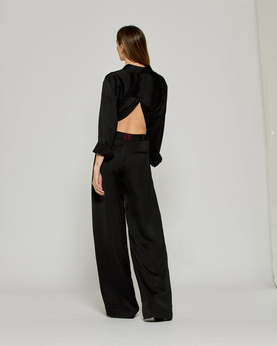 Serena Bute Satin Stripe Serena Trouser - Black