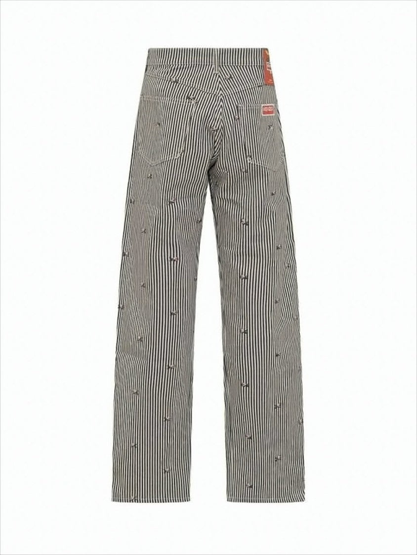Kenzo Relaxed Fit Pinstripe Casual Pants With Embroidered Accents