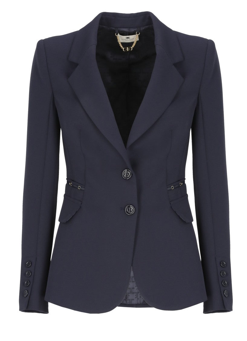 Elisabetta Franchi Structured Tailored Jacket With Padded Shoulders And Gold Embellishments