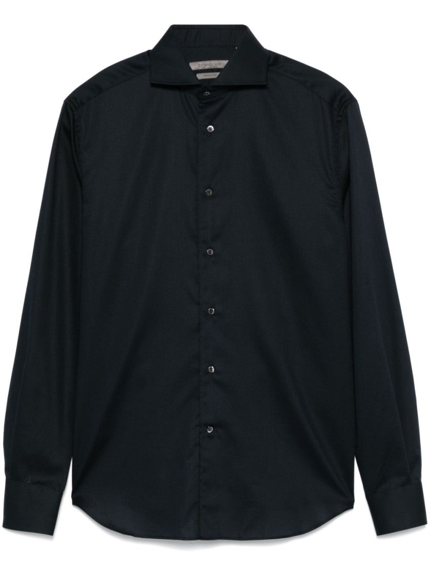 Corneliani Tailored Black Cotton Shirt With Button-Down Front