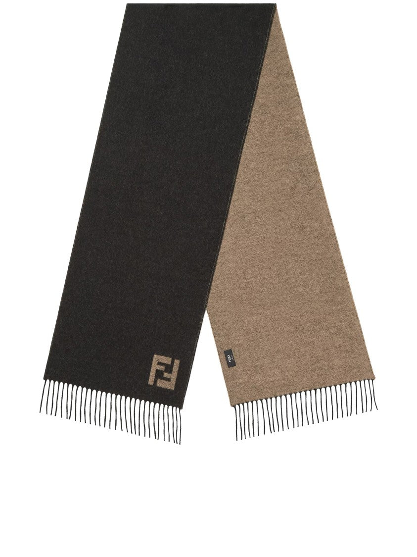 Fendi Ff Reversible Fringed Brown Tones Scarf