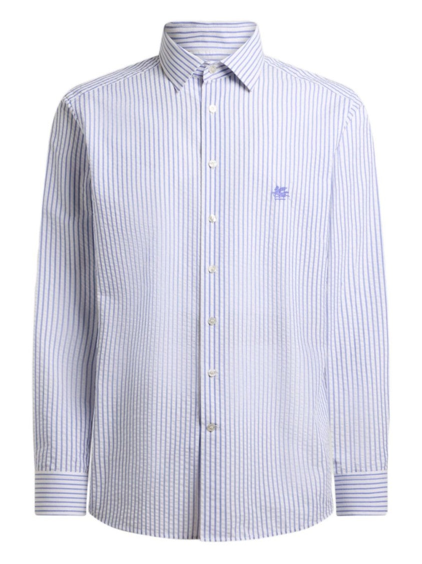 Etro Vertical Blue And White Striped Cotton Shirt