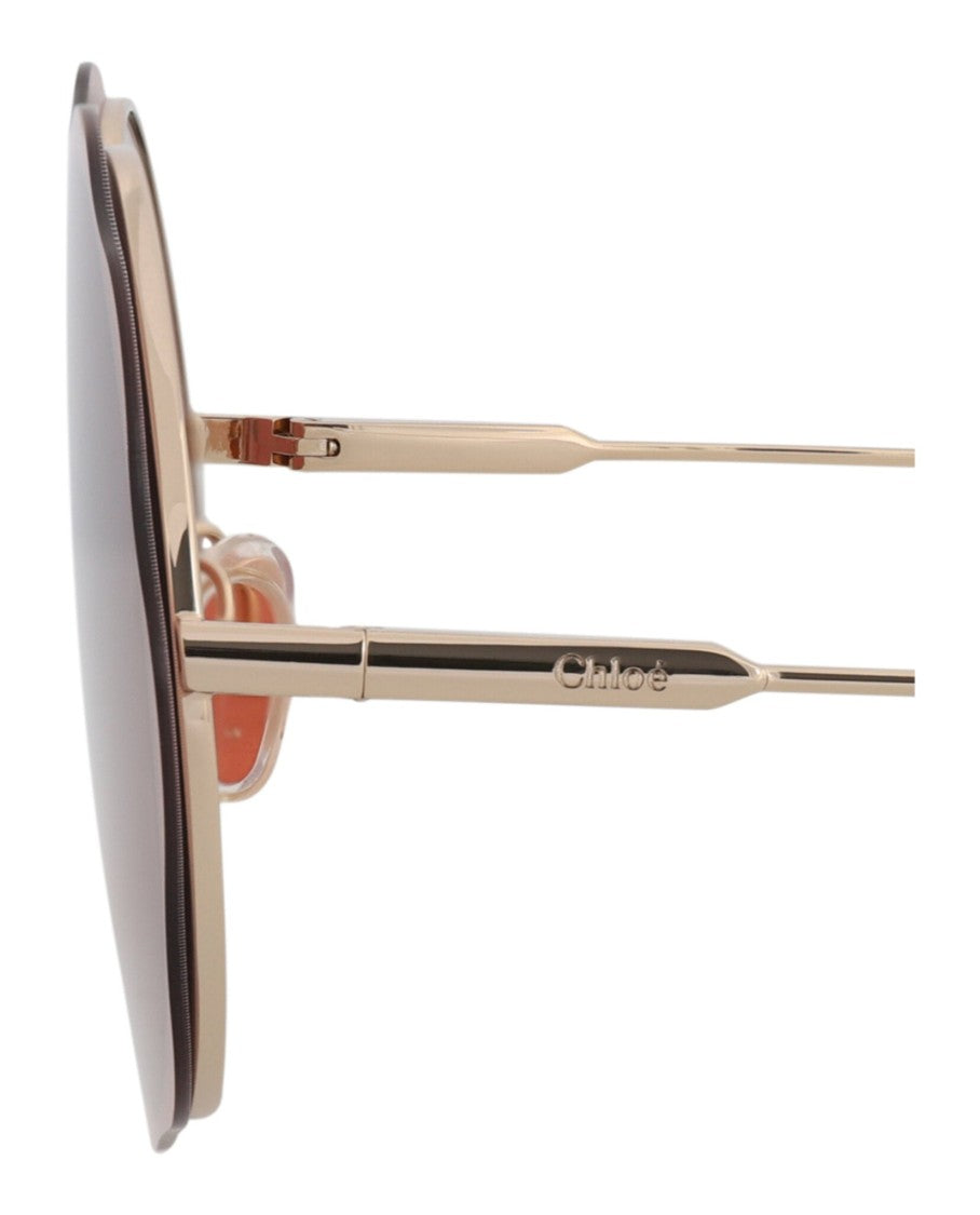 Chloé Round-Frame Metal Sunglasses With Rose-Tinted Lenses