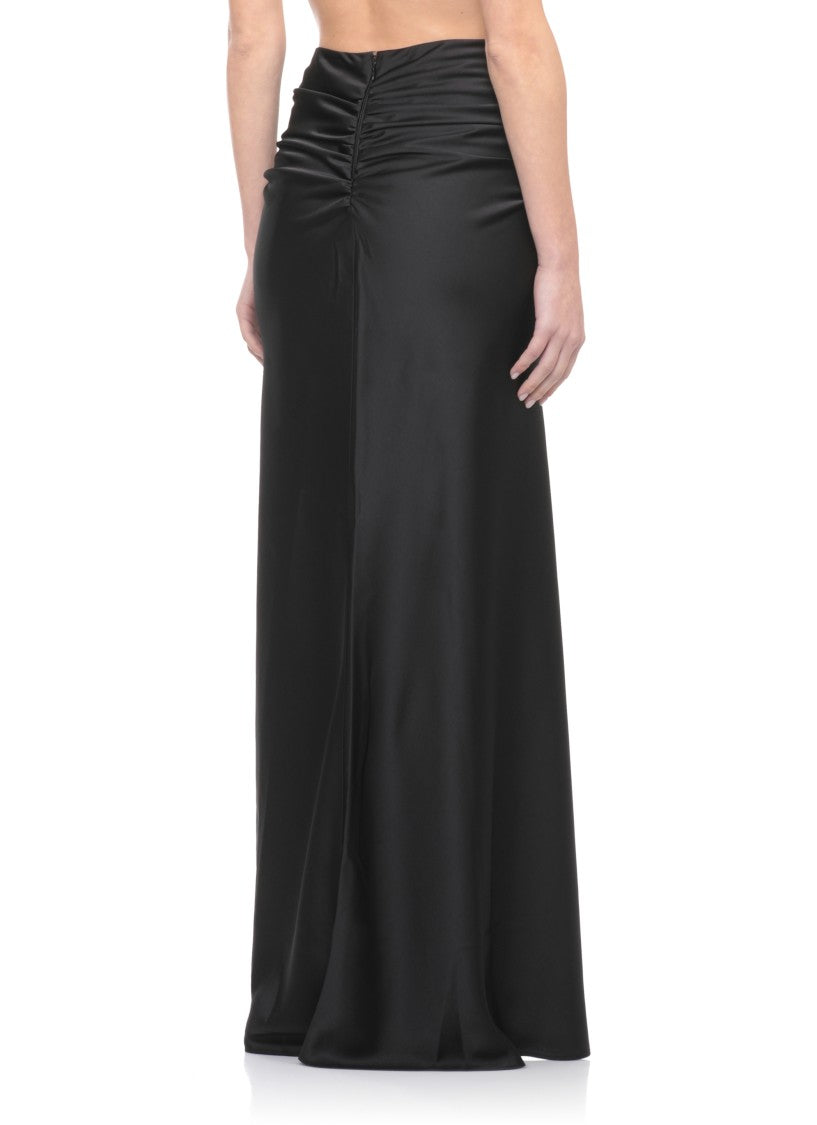 The Andamane Iris Satin Maxi Skirt With Gathered Drape Detail