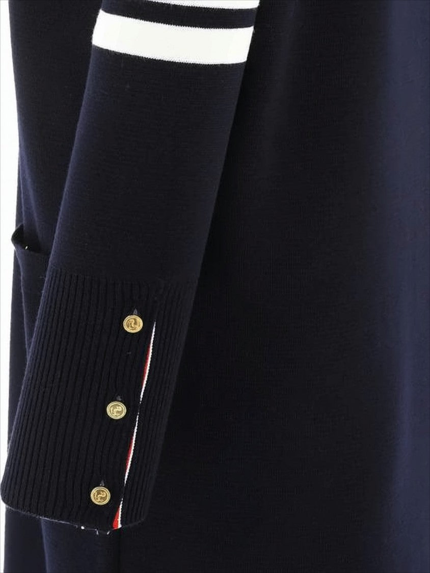 Thom Browne Merino Wool Long Cardigan With Deep V-Neckline And Gold-Tone Buttons