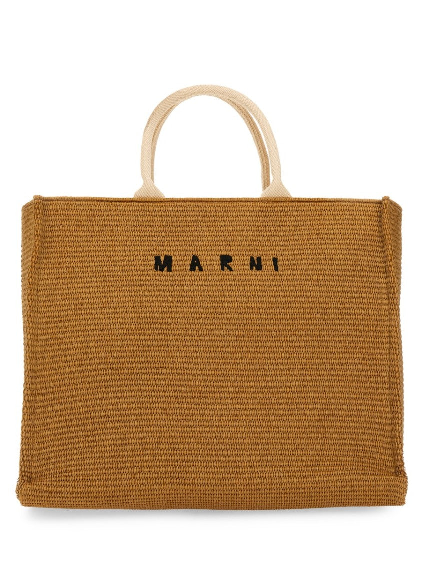 Marni Large Raffia Effect Fabric Tote Bag