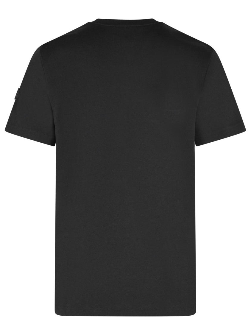 Moncler Black Cotton T-Shirt With Ribbed Crew Neck And Embroidered Detail
