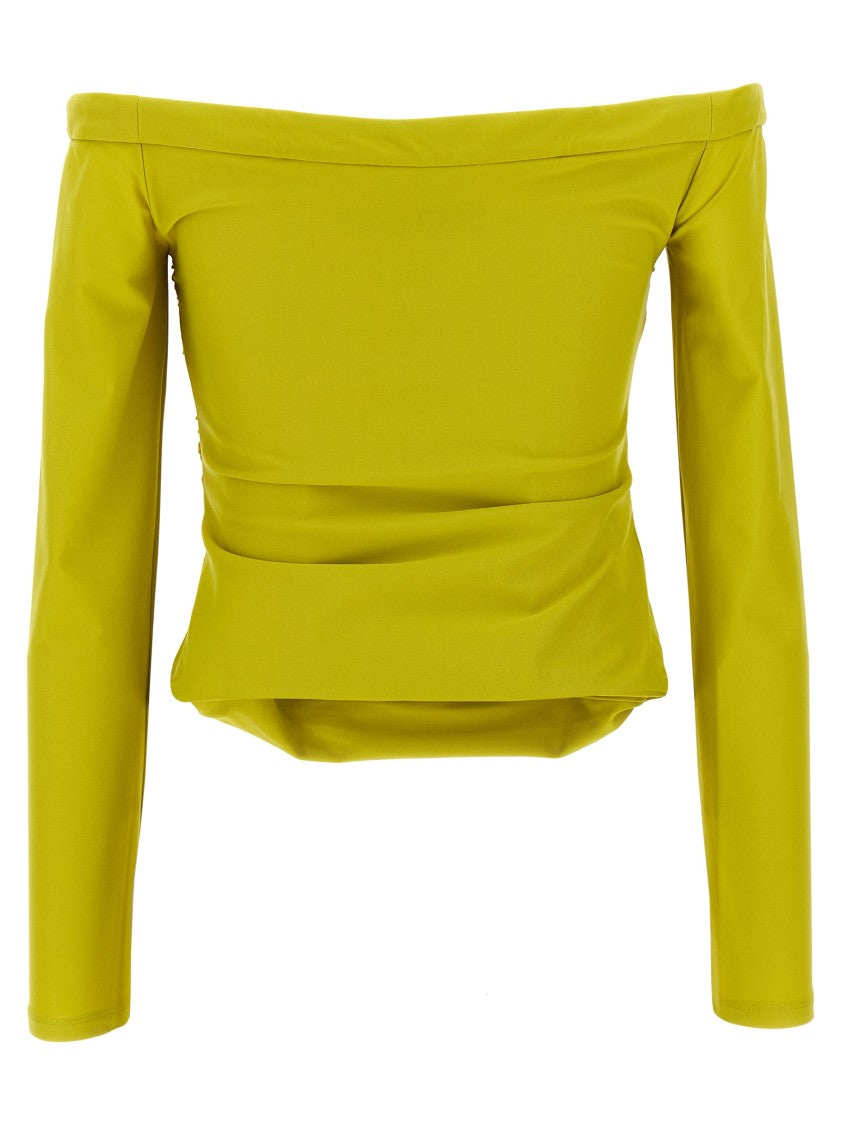 Self-Portrait 'Chartreuse Jersey Off Shoulder' Top