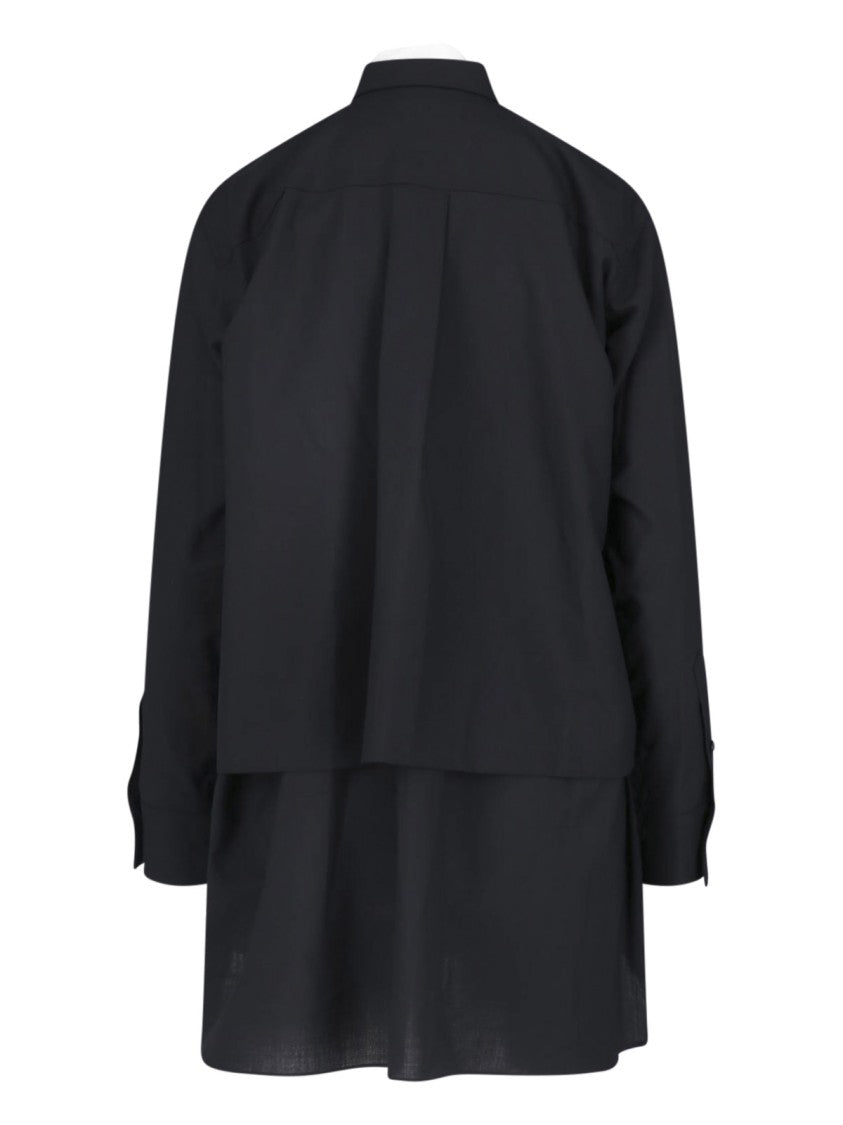 Sacai Layered Mini Chemisier Dress With Removable Contrast Scarf