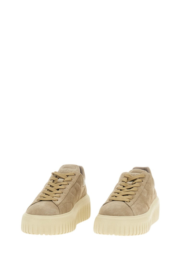 Hogan Beige Suede Leather H-Stripes Sneakers
