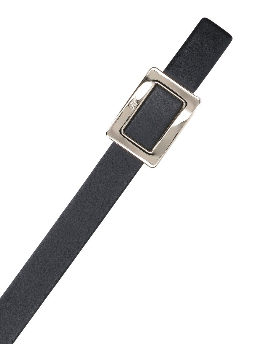 Roger Vivier Reversible Leather Belt With Polished Engraved Buckle