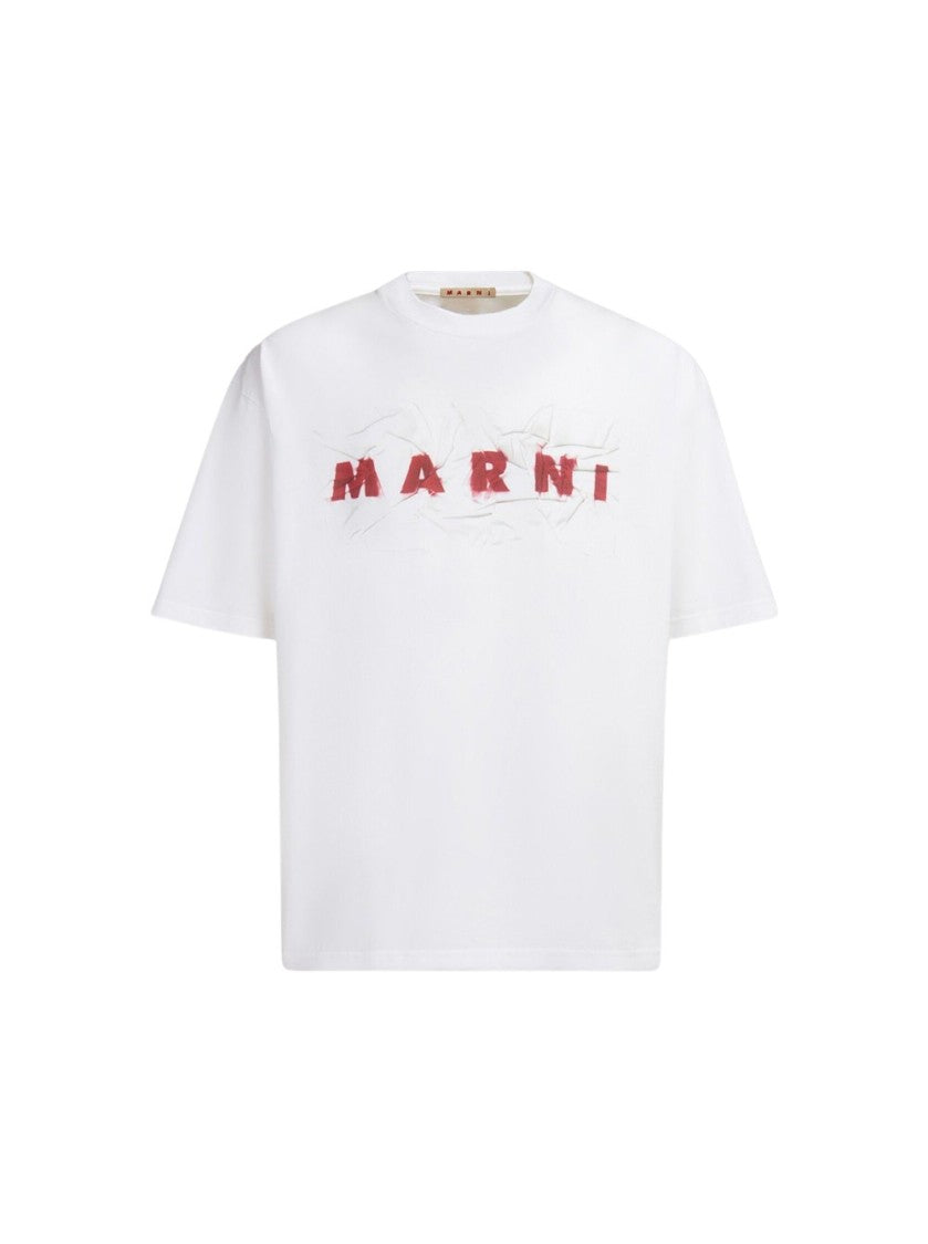 Marni Organic Cotton T-Shirt With Wrinkled Marni Logo