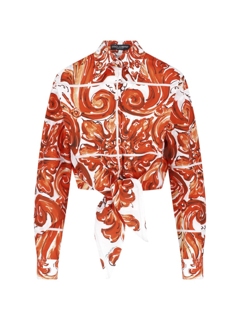 Dolce & Gabbana Multicolor Majolica Printed Crop Shirt