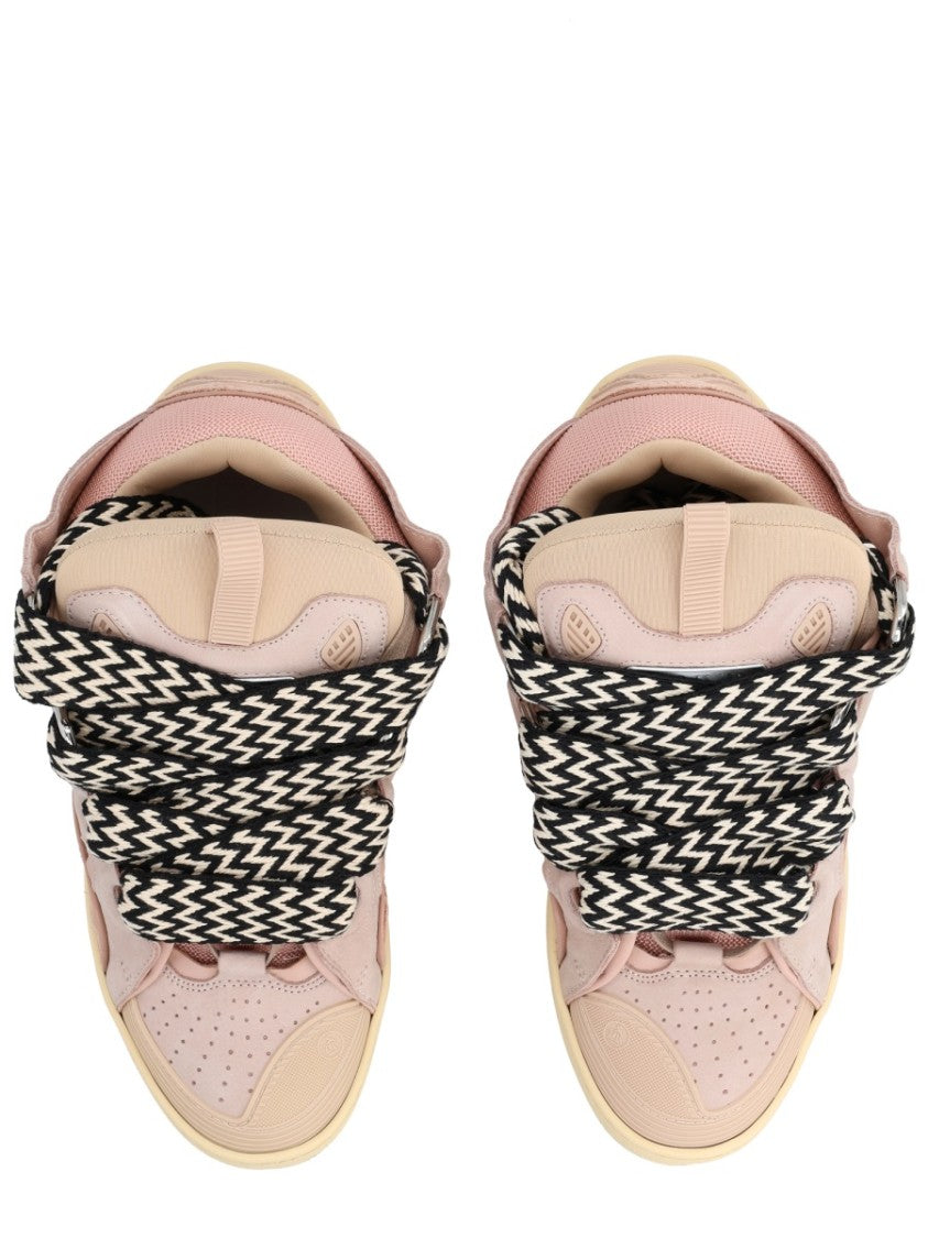 Lanvin Beige Curb Zigzag Pattern Laces Sneakers