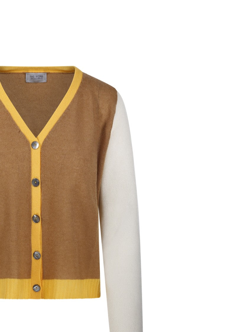 Be You Color-Block Cashmere Cardigan With V-Neckline