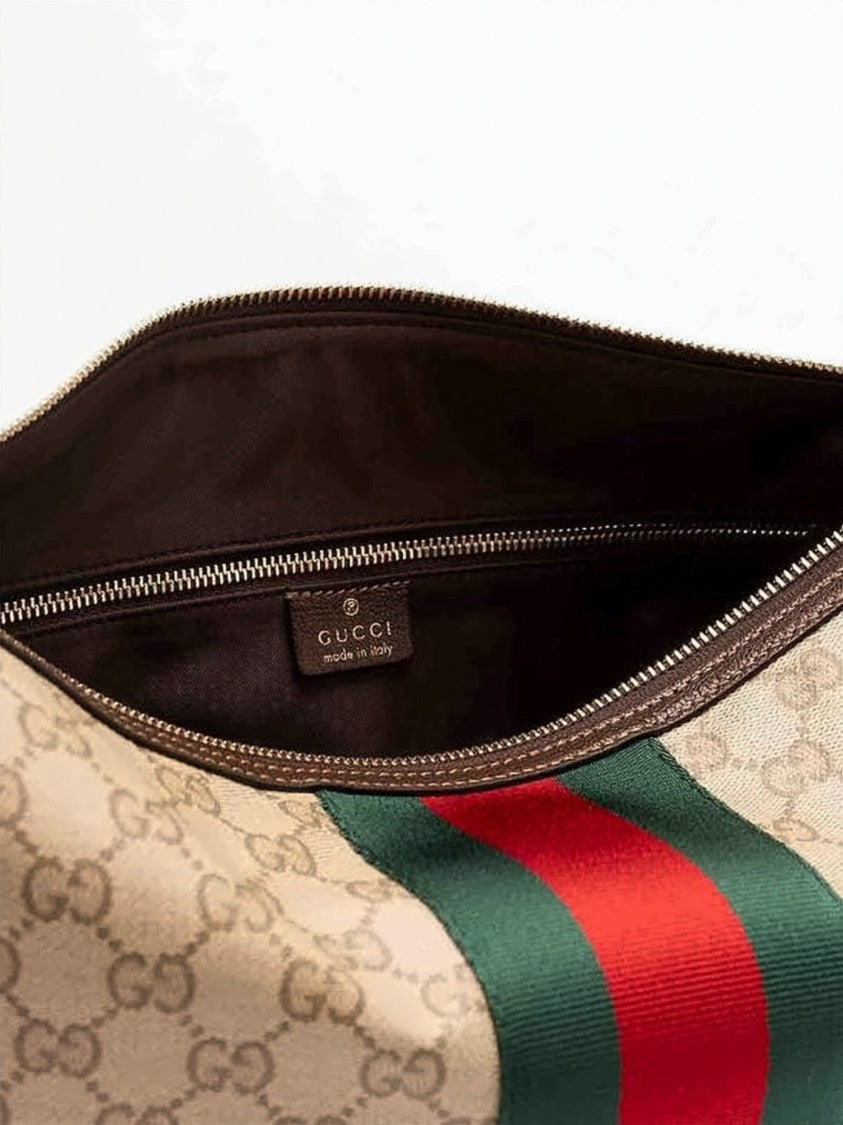 Gucci Structured Monogram Canvas Crossbody Bag With Green