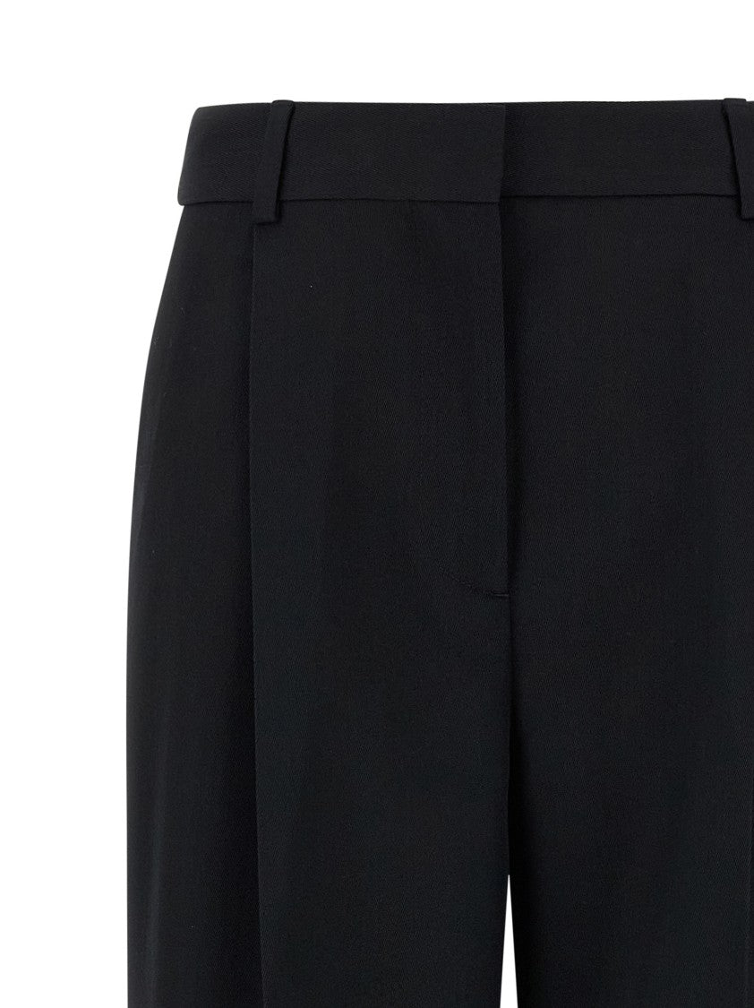 Totême Straight Leg Black Wool Blend Trousers With Front Pleats