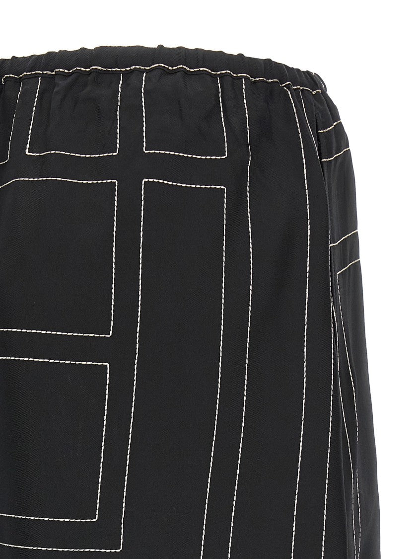 Totême Silk Twill Shorts With Embroidered Monogram Pattern