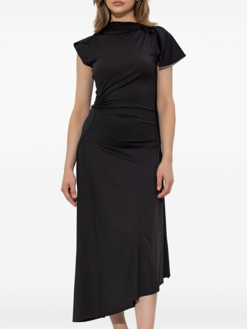 Victoria Beckham Asymmetrically Draped Black Midi Dress With Soft Ruching