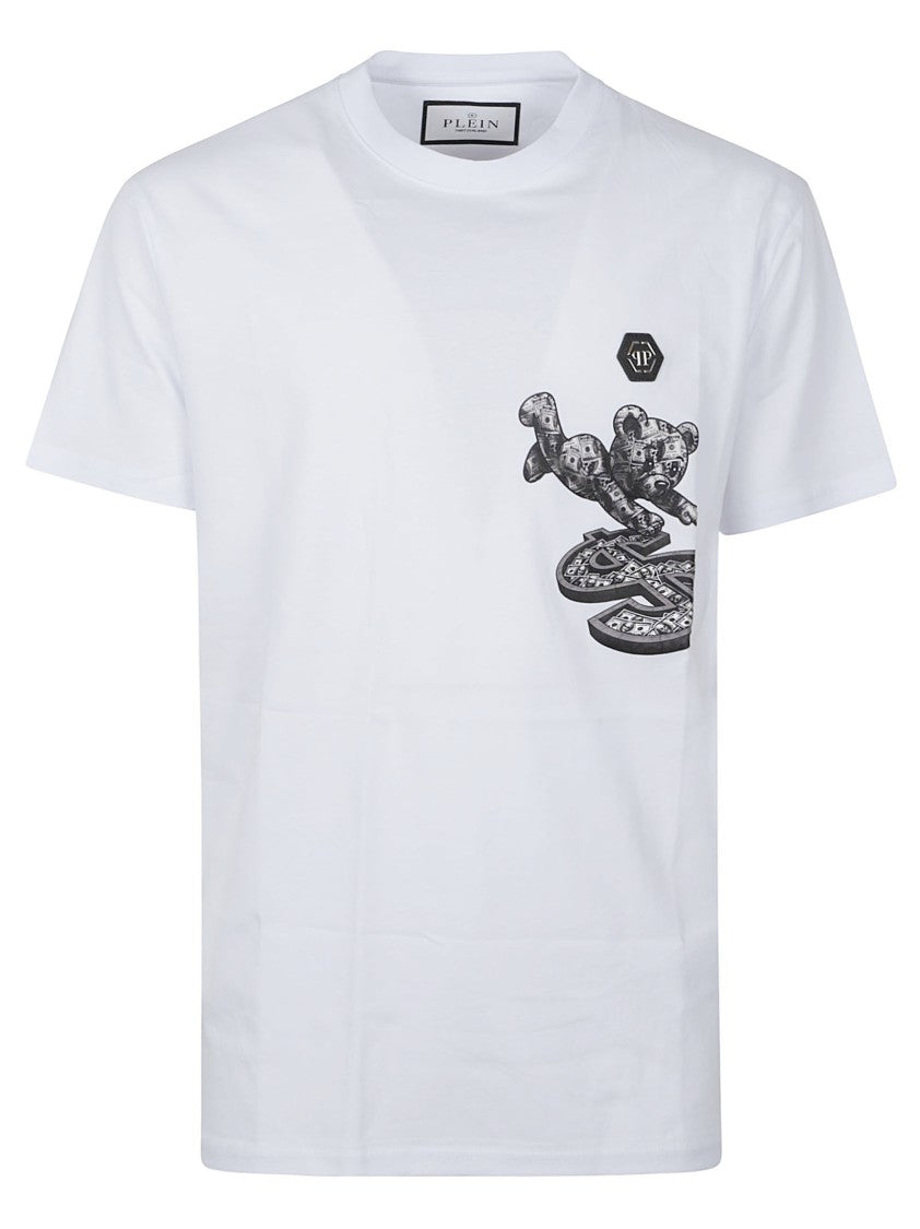 Philipp Plein Graphic Print White T-Shirt With Teddy Bear Design