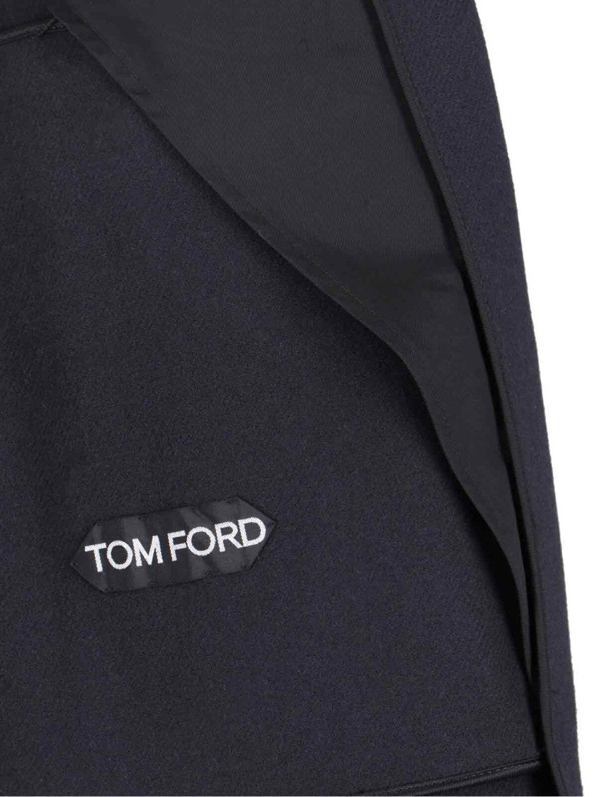Tom Ford Navy Wool Coat With Back Belt
