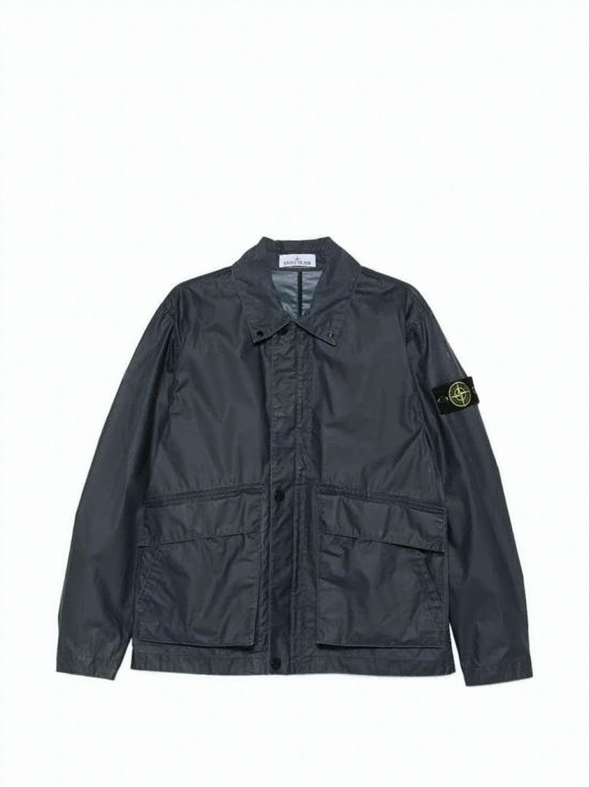 Stone Island Structured Black Jacket With Button-Up Front