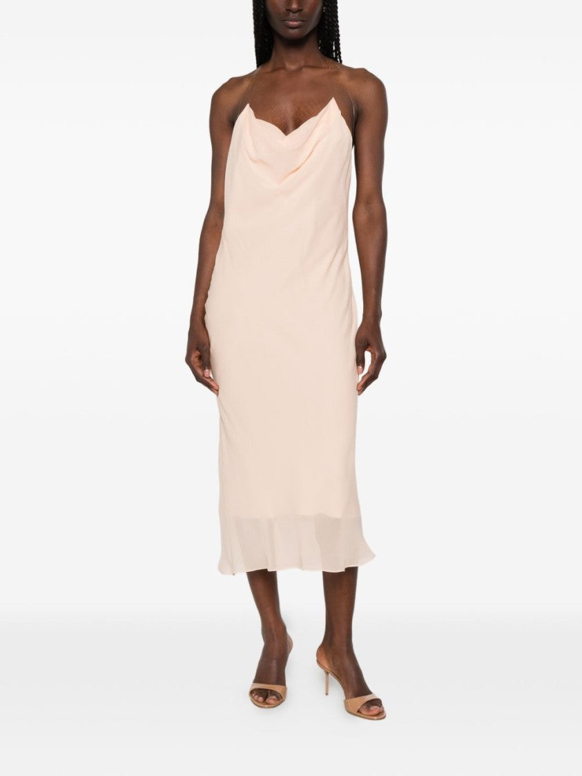 Mugler Pink Backless Cowl Neck Layered Dress