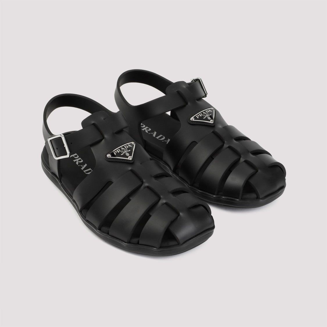 Prada Black Rubber Sandals With Tech Straps And Buckle Closure