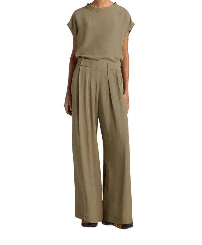 Momonì Silk Sage Green Wide-Leg Trousers