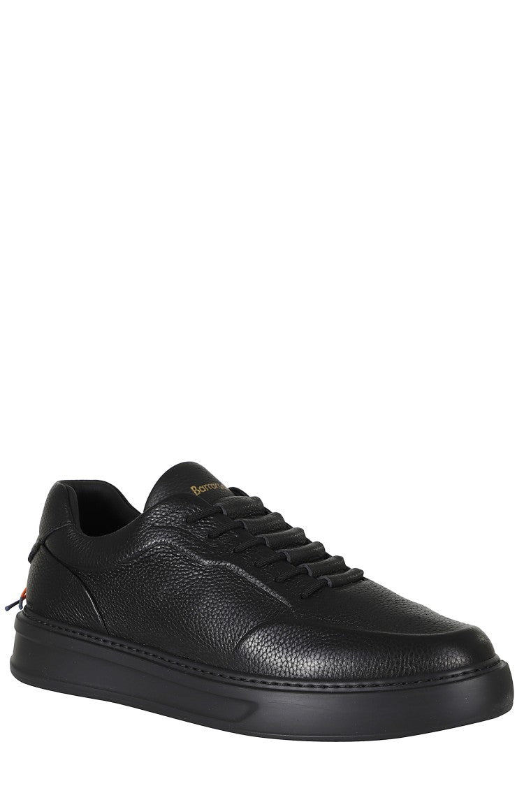 Barracuda Phoenix Black Low-Top Gold Logo Textured Leather Sneakers