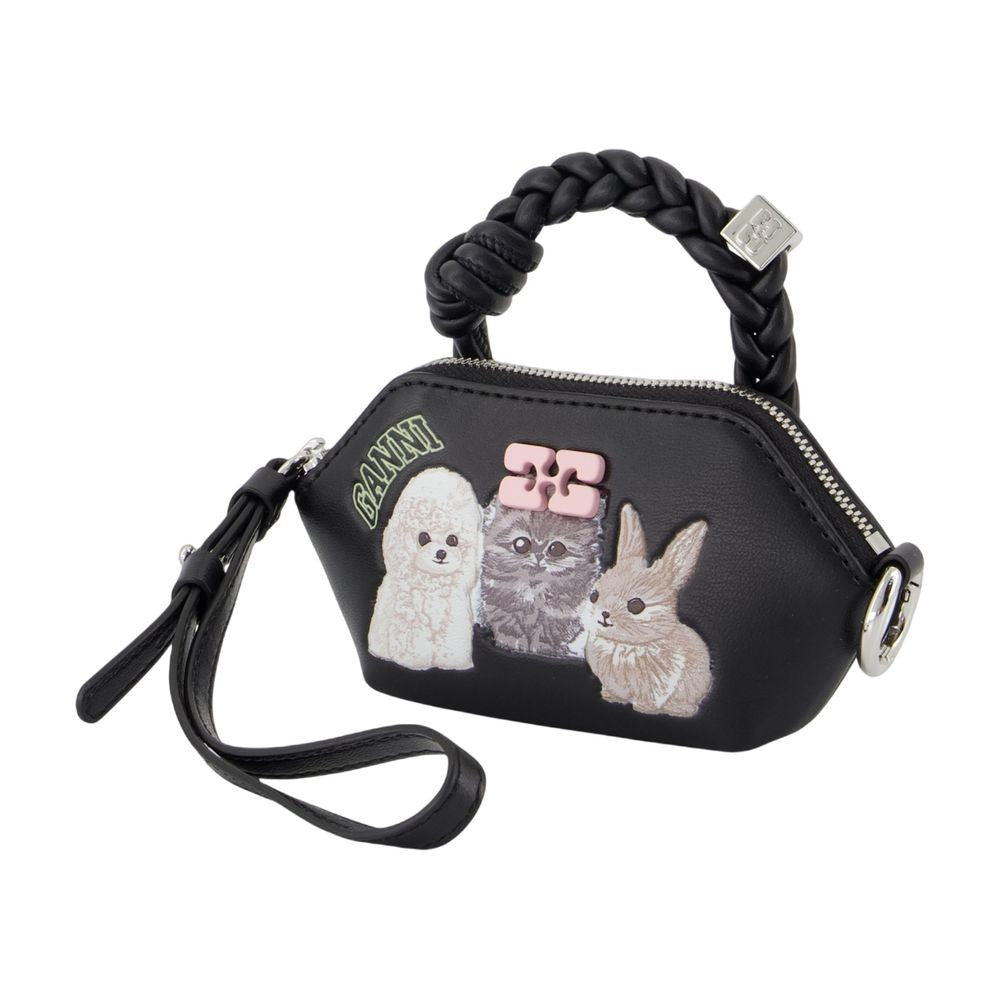 Ganni Bou Nano Animals Keyring - Leather - Black