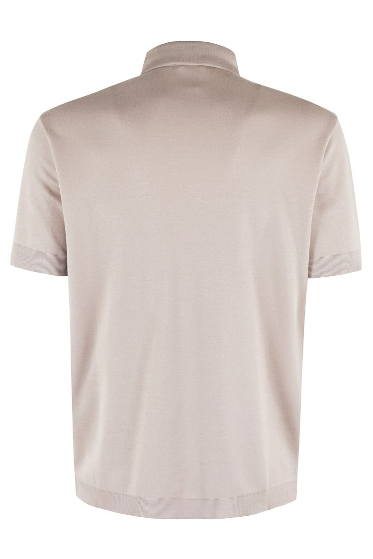 Herno Buttoned-Collar Short-Sleeve Polo With Ribbed Detailing