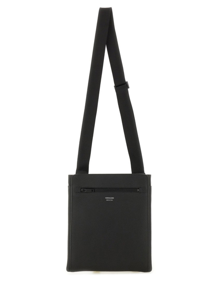 Ferragamo Black Leather Shoulder Bag With Adjustable Strap
