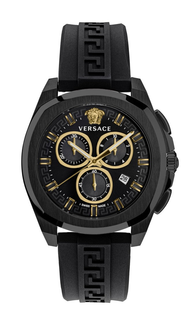 Versace Geo Chrono 43Mm Watch With Textured Greek Key Strap