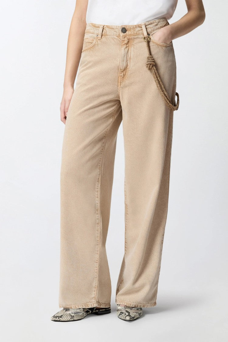 Pinko Beige Lauryn Jewel Rope-Chain Waist Lyocell-Blend Wide-Leg Jeans
