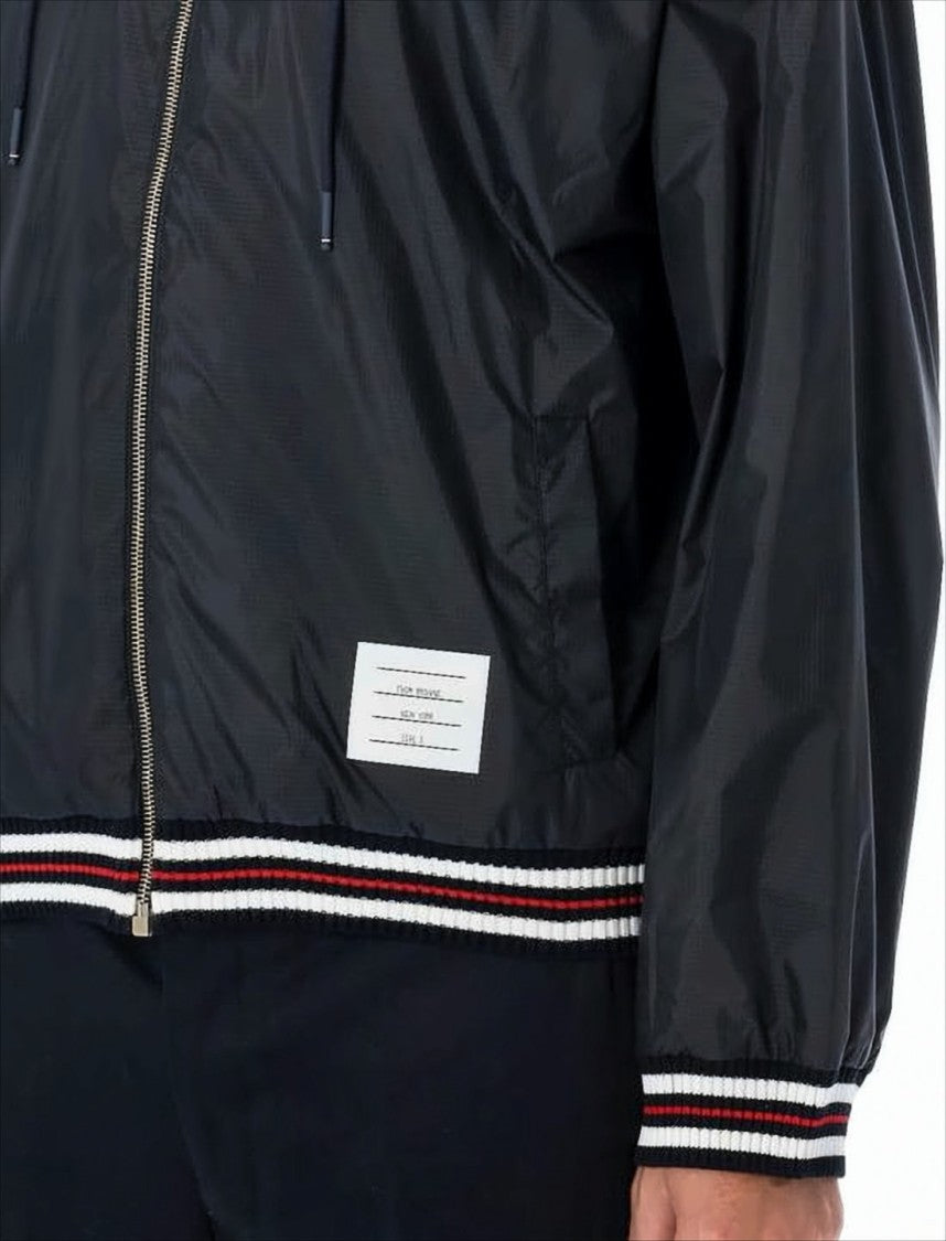 Thom Browne Lightweight Zip-Up Jacket With Striped Ribbed Bands